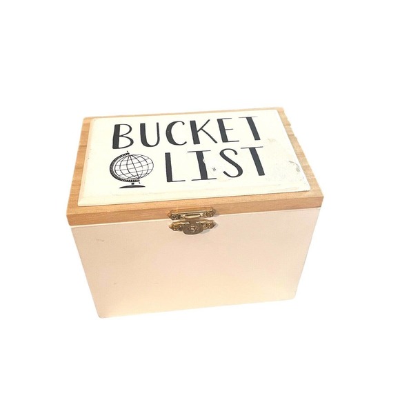 Trinket Box “Bucket List"‎ Wooden Keepsake Box with Metal Clasp - Picture 1 of 6